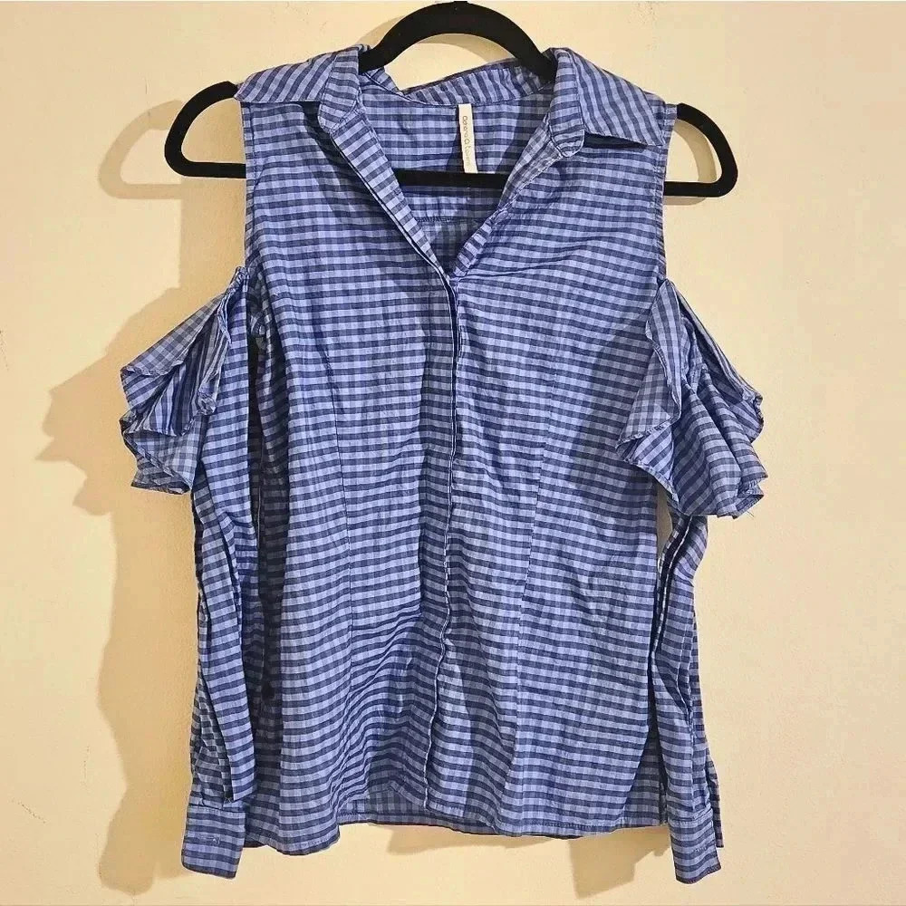 Adriana Tavera Ruffled Cold Shoulder Blouse